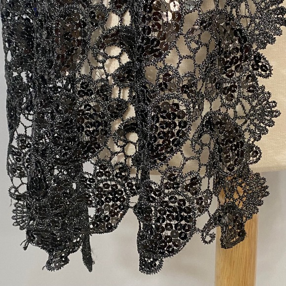 Joan Rivers Sequin Lace Scarf Wrap Black Silver Gray Sparkle Evening 20 x 72 - Picture 4 of 7